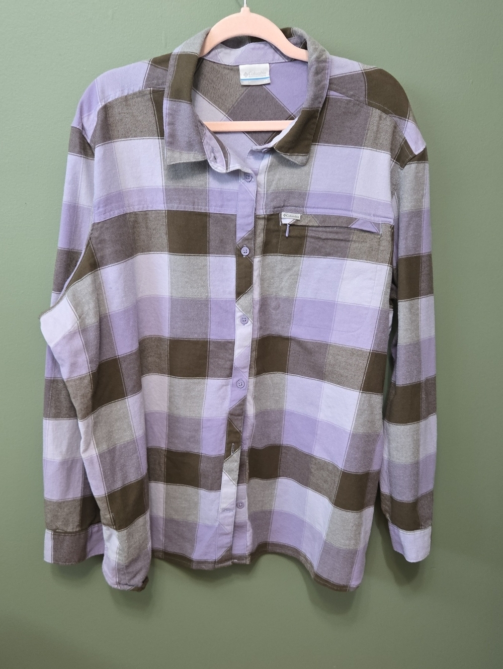 Columbia Plaid Button-Down Shirt in Lavender and Brown Sz 3X
